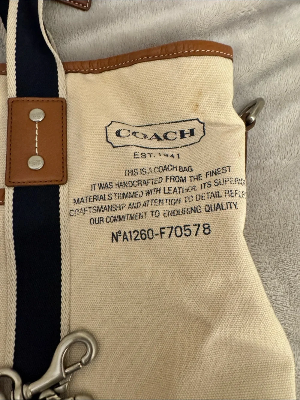 Coach Men’s Canvas & Leather Tote Bag in Cream and Brown